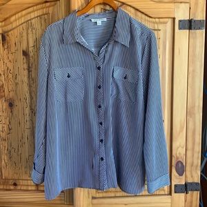 Black and white striped button long sleeve